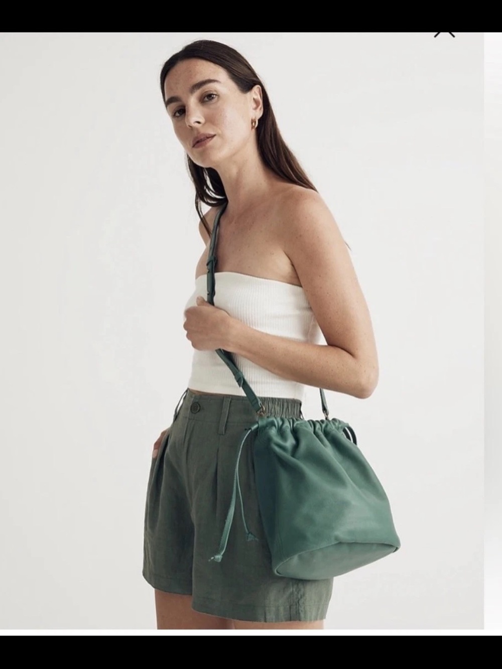 Madewell Teal Green Leather Drawstring Crossbody Bucket Bag - Picture 6 of 8